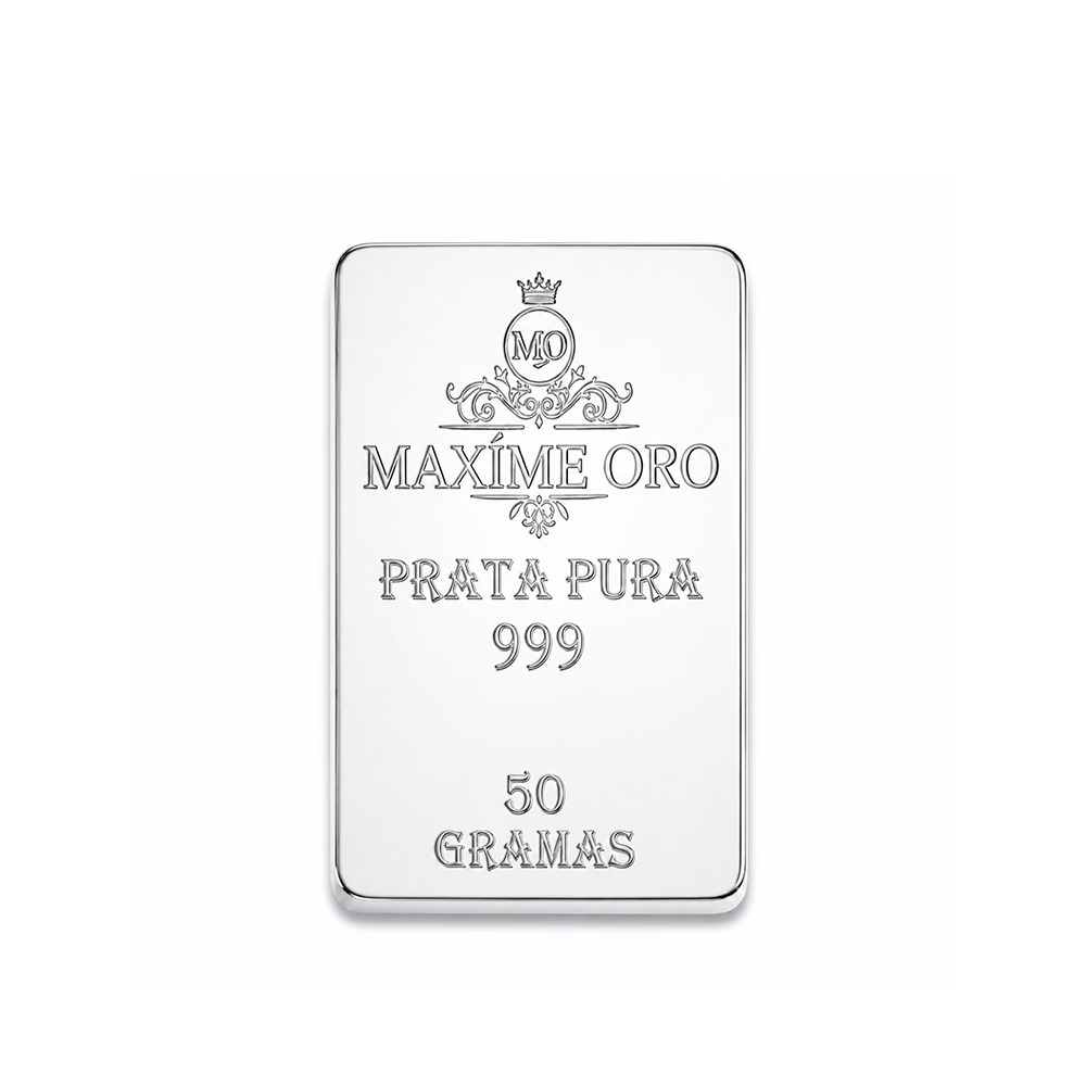 Barra de Prata Pura 50g (Ag999) Certificada e Lacrada | Maxíme Oro