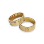 Par de Aliança em Ouro 18k com Letra Inicial e Diamantes